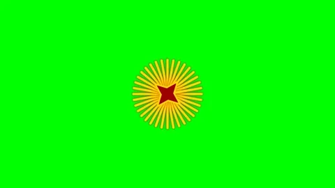 A vibrant red star centered within a circular pattern of thin yellow rays Stock-Footage 341823938