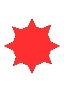 Vibrant red starburst shape with sharp points on a clean white background 스톡 일러스트