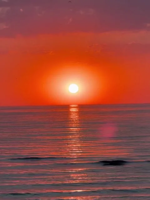 Vibrant Red Sunset Over Calm Ocean Horizon Stock Footage 339567086