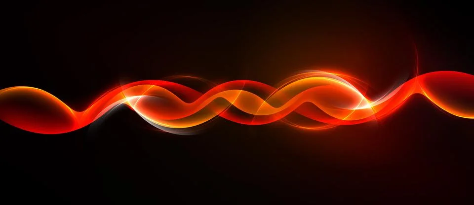Vibrant red waves flow across dark background. Smooth curves create dynamic Stock Illustration