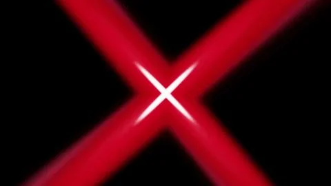 Vibrant red X glows powerfully against a stark black background creating a Illustrazione stock
