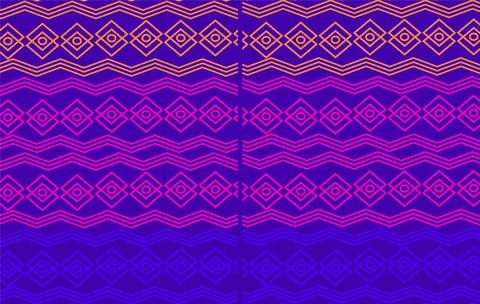 A vibrant repeating geometric design featuring diamonds and wavy lines in p.. Stockillustratie