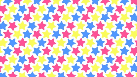 Vibrant Repeating Pattern Of Pink Yellow Blue Tone Rotating Stars Pop Stock Footage 318418295