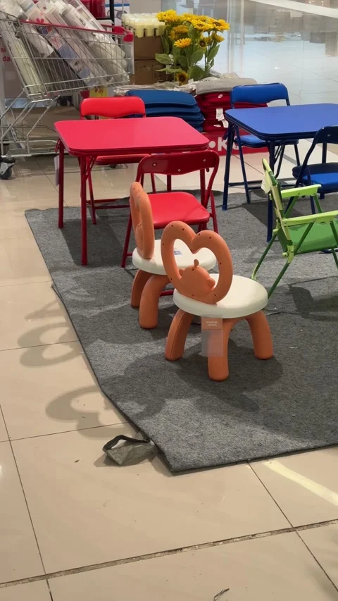 A vibrant retail showcase of modular children's furniture arranged in a dyn.. Stock Footage 335118995