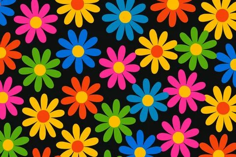 Vibrant Retro Daisy Flower Pattern Background Stock Illustration