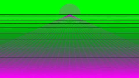 A vibrant retro digital landscape featuring a glowing grid and distant sun Stock Footage 340266144