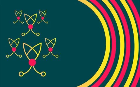 Vibrant Retro Geometric Pattern With Arches and Floral Motifs on Teal Backg.. Stock Illustration