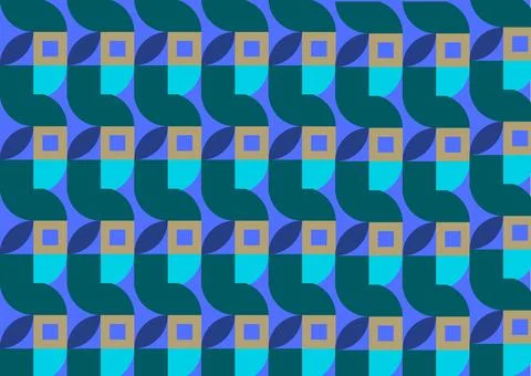 Vibrant Retro Geometric Seamless Pattern with Interlocking Curvature and Blue Stock Illustration