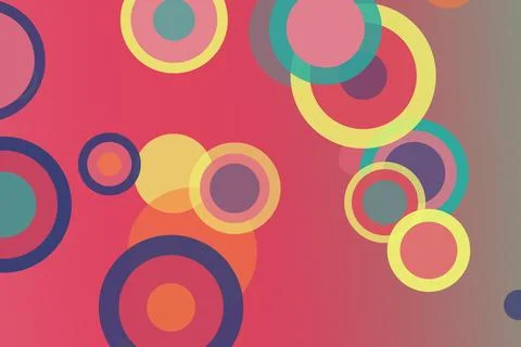 A vibrant retro pattern of overlapping bubble circles in pink, yellow and t.. Stock Illustration