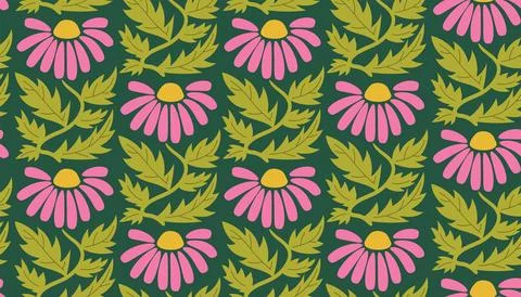 Vibrant retro seamless floral pattern with Matisse style motifs in groovy h.. Stock Illustration