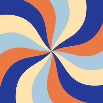 Vibrant retro swirl background shows orange blue and cream curved rays in c.. Stock Illustration