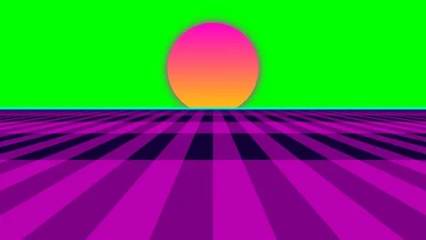A vibrant retro synthwave landscape featuring a gradient sun over neon grid Stock Footage 341824309