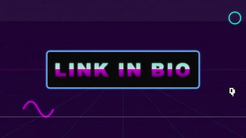 Vibrant retro synthwave neon link in bio animation for social media marketin Stockbeeldmateriaal 333823140