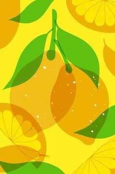 Vibrant Risograph Style Lemon and Citrus Fruit Vector Illustration Stock Illustration
