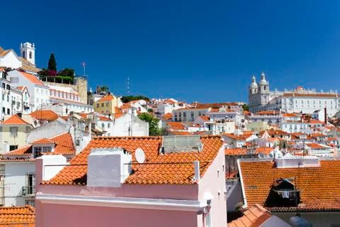 Vibrant rooftops of Alfama Stock Photos