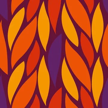 Vibrant seamless abstract leaf pattern in red, orange and purple tones Stock Illustration