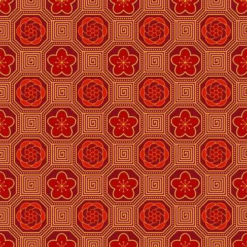 Vibrant seamless Chinese pattern in auspicious red and gold Stock Illustration