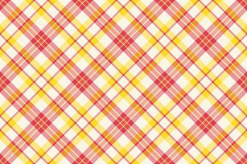 A vibrant, seamless diagonal plaid pattern in red, yellow, and white, evoking Stock Illustration