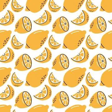 Vibrant Seamless Lemon Pattern with Whole Fruits and Sliced Pieces Stock Illustration