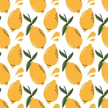 Vibrant Seamless Lemon Pattern with Yellow Fruits and Green Leaves Stock Illustration