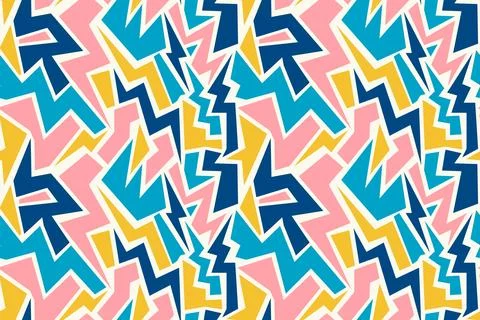 Vibrant seamless pattern featuring blue, pink, and yellow lightning bolt sh.. 库存插图