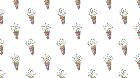 Vibrant seamless pattern featuring colorful hand-drawn party Stock Footage 327555060