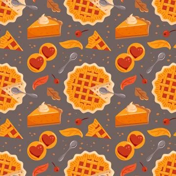 Vibrant seamless pattern featuring delightful autumn desserts, including pumpkin Stock Illustration