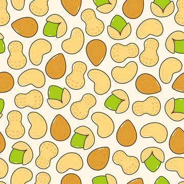 A vibrant, seamless pattern featuring a delightful assortment of nuts, incl.. Illustrazione stock