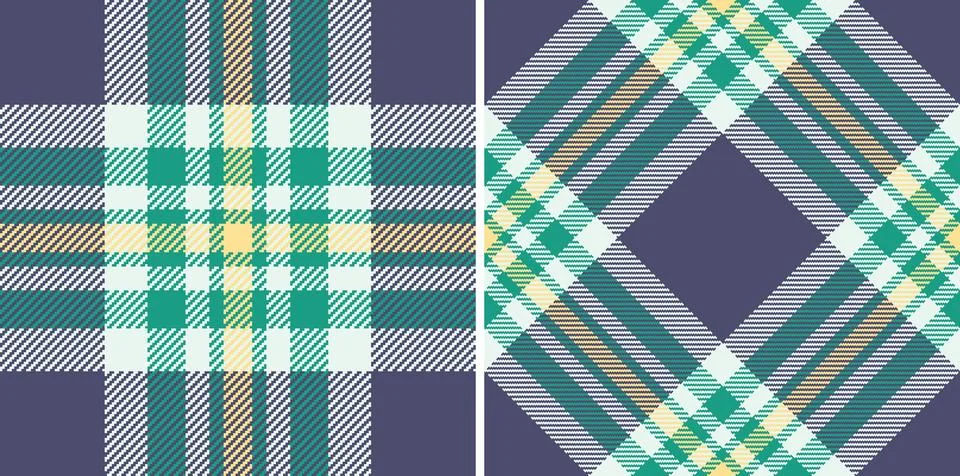 Vibrant seamless pattern featuring geometric plaid designs with cool colors,  Stock Illustration