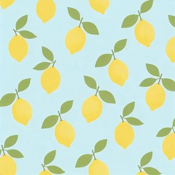 Vibrant seamless pattern featuring hand-drawn yellow lemons with green leaves 스톡 일러스트