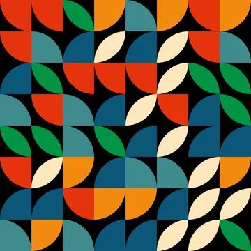A vibrant seamless pattern featuring a retro-inspired geometric design with c Stockillustratie