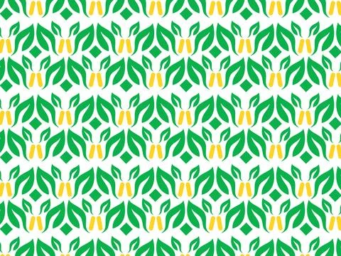 Vibrant Seamless Pattern Featuring Stylized Green Leaves and Yellow Accents.. Stock Illustration