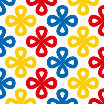 Vibrant seamless pattern of floral shapes on a clean white background. Playfu Stock Illustration