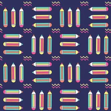 Vibrant seamless pattern with pencils in memphis style 库存插图