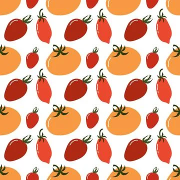 Vibrant Seamless Pattern with Red and Orange Cherry Tomatoes Stock Illustration