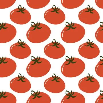 Vibrant Seamless Pattern with Ripe Red Tomatoes on White Background Stock Illustration