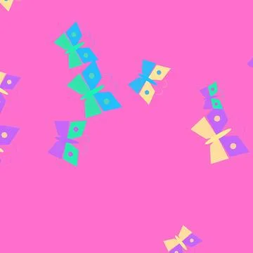 Vibrant Seamless Pattern of Stylized Geometric Butterflies on a Bright Pink Stock Illustration