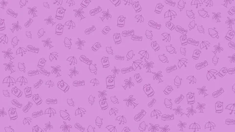 Vibrant seamless pattern of summer icons on purple background 스톡 동영상 336830793
