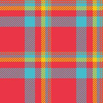 Vibrant seamless plaid pattern in bold red, bright cyan, and cheerful yello.. Stock Illustration