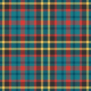 Vibrant seamless plaid pattern combining teal, red, yellow, and charcoal, f.. Stock Illustration