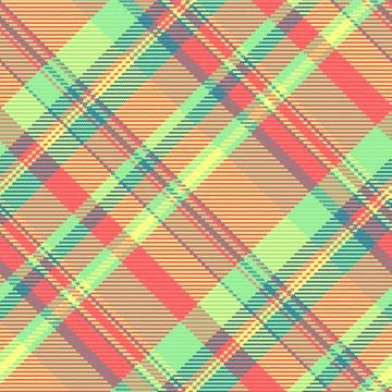 Vibrant seamless plaid pattern with coral red, mint green, and yellow diago.. Stock Illustration