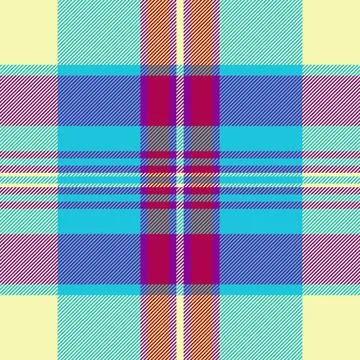 Vibrant seamless plaid pattern features bold cyan, red, and yellow stripes... Stock Illustration