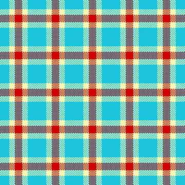This vibrant seamless plaid pattern features cyan blue, bold red, and cream.. 스톡 일러스트