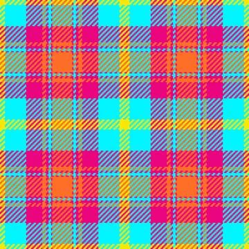 Vibrant seamless plaid pattern featuring a bold mix of neon pink, cyan, and.. イラスト素材