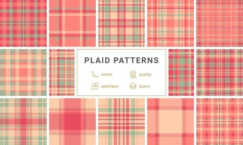 A vibrant seamless plaid pattern featuring warm coral and sage green tones... Stock Illustration