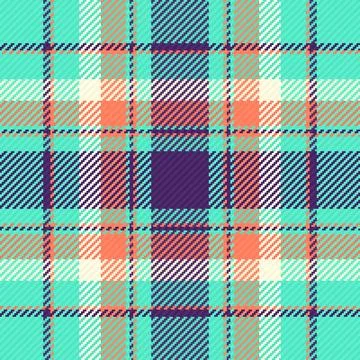 Vibrant seamless plaid pattern featuring modern turquoise, coral, and dark pu Stock Illustration