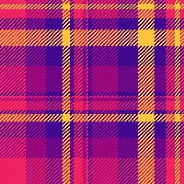 A vibrant seamless plaid pattern featuring bold yellow, deep purple, and mage Stock Illustration