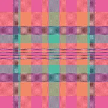 A vibrant seamless plaid pattern featuring a bold mix of pink, orange, and te Stock Illustration