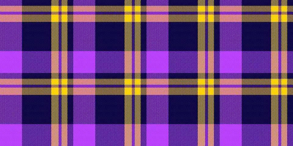 A vibrant seamless plaid pattern featuring a modern color palette of purple,  Stock Illustration