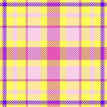 A vibrant seamless plaid pattern featuring bright yellow, pink, and purple in Stock Illustration